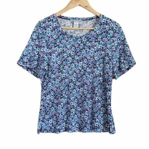 VTG 90s Floral Purple Blue Print Blouse Size Med